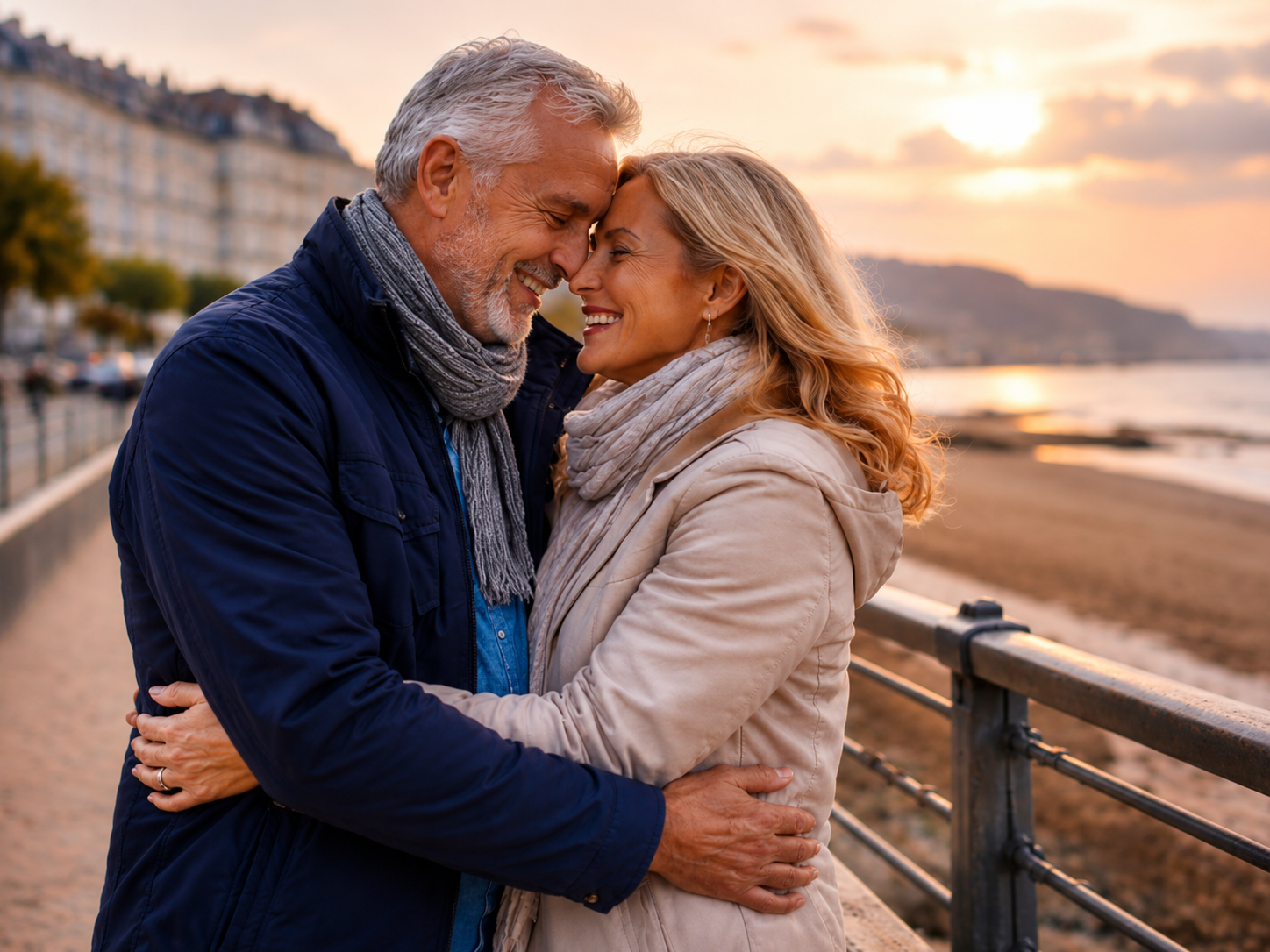 Couple enlacé au bord de la mer